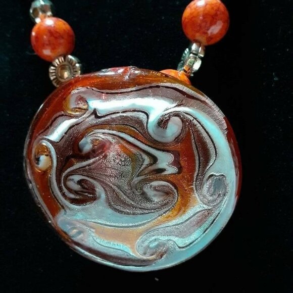 Handmade Sunset Orange Art Glass Necklace - Picture 1 of 2